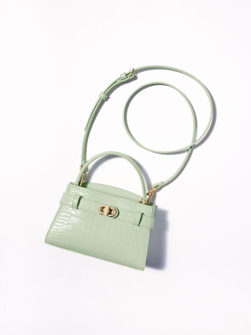 Aubrielle Croc-Effect Top Handle Bag, Mint Green, hi-res