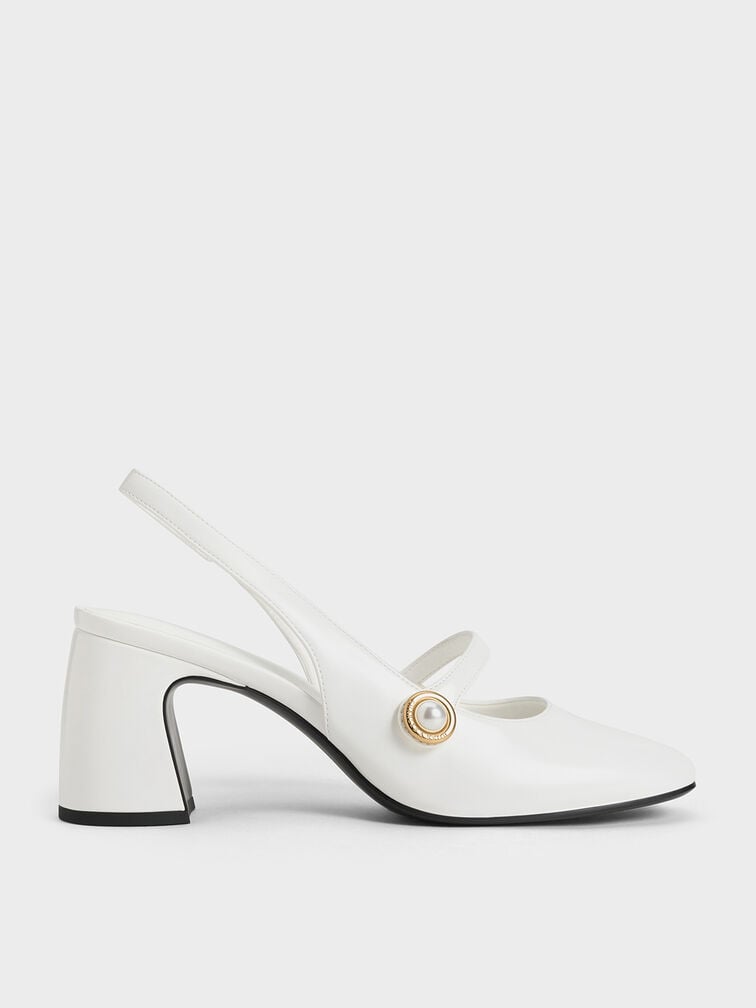 Mary-Jane-Pumps mit Perlen-Akzenten, Wei&szlig;, hi-res