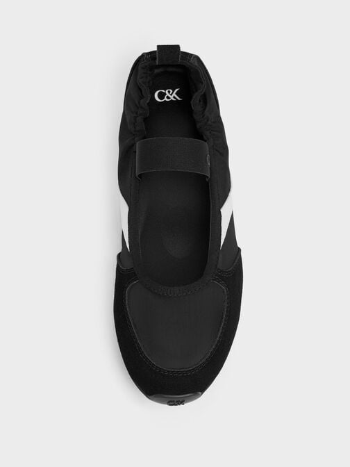 Jace Mary Jane sneakers van gerecycled leer, Zwart getextureerd, hi-res