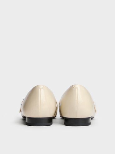 Crinkle-Effect Pointed Ballet Flats, Beige, hi-res