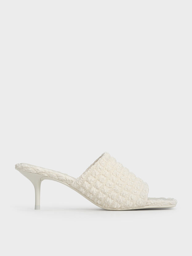 Loren Texturierte Kitten-Heel-Mules, Kreidewei&szlig;, hi-res