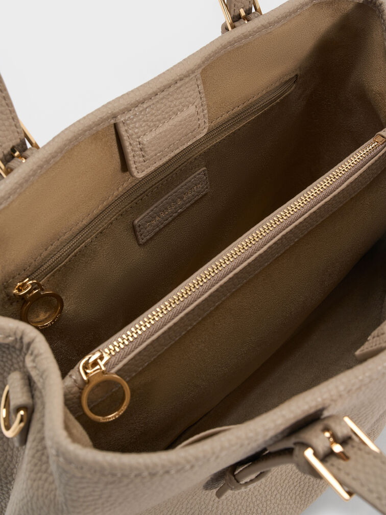 Torba typu tote Baral z koralikową zawieszką, Taupe, hi-res