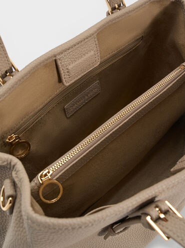Torba typu tote Baral z koralikową zawieszką, Taupe, hi-res