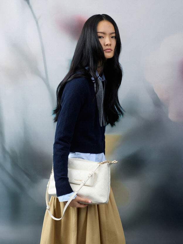 Duo Gewatteerd Voorzak Hobo Tas, Cr&egrave;me, hi-res