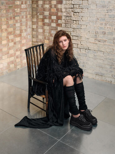 Darra Faux Suede Ridged-Sole Platform Sneakers, Black Textured, hi-res