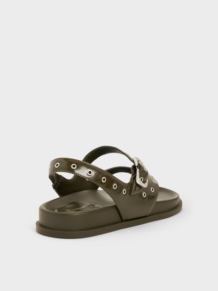 Sandales slingback &agrave; &oelig;illets et entredoigt, Vert olive, hi-res