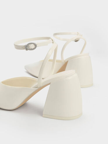 Chunky Heel Ankle-Strap Pumps, White, hi-res