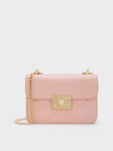 Alva Quilted Chain-Handle Bag, Light Pink, hi-res