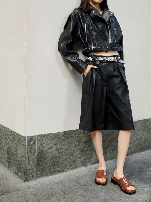 Lackledersandalen mit Nieten, Braun, hi-res