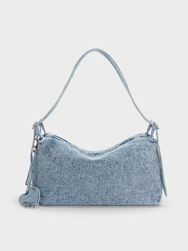 L&auml;ssige Rey Schultertasche aus Denim, Jeansblau, hi-res