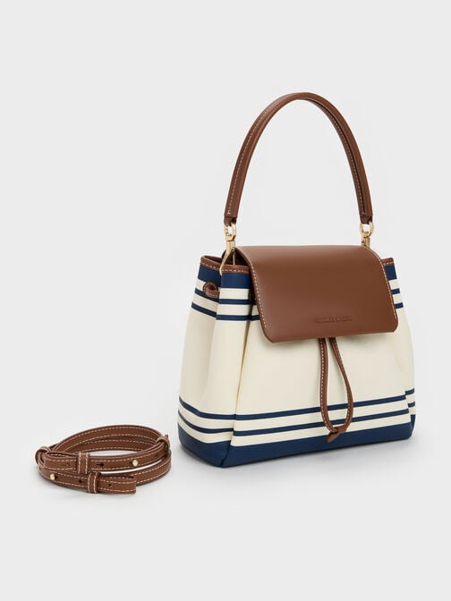 Mochila com Al&ccedil;a Superior Hanya em Canvas Listrado, Multicolorido, hi-res