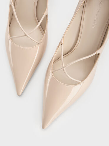 Patent Crossover Pointed Pumps, Nude, hi-res