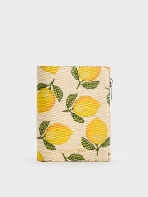 Portapassaporto Noelle in tela con stampa limoni, Giallo burro, hi-res