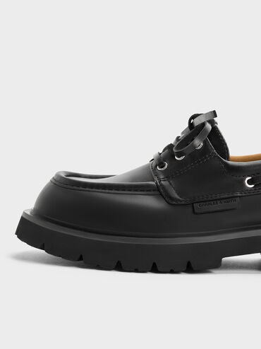 Ridged-Sole Boat Shoes, Black, hi-res