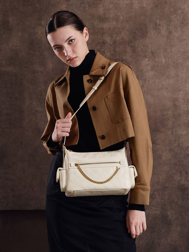 Duo Quilted Side-Pocket Shoulder Bag, Cream, hi-res
