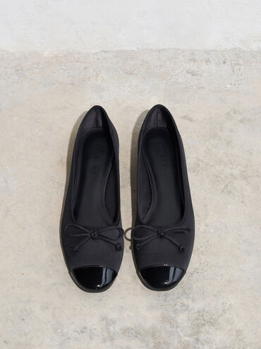 Glennis Recycled Polyester Bow Ballet Flats, Black Textured, hi-res