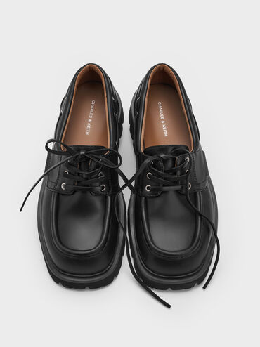 Ridged-Sole Boat Shoes, Black, hi-res
