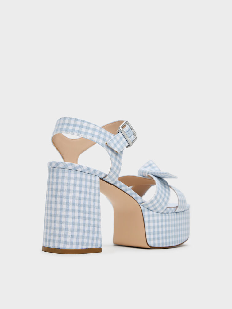 Anika Gingham Knot-Bow Platform Sandals, Light Blue, hi-res