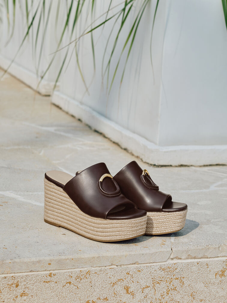 Espadrille-Wedges mit Metallic-Akzent, Kastanienbraun, hi-res