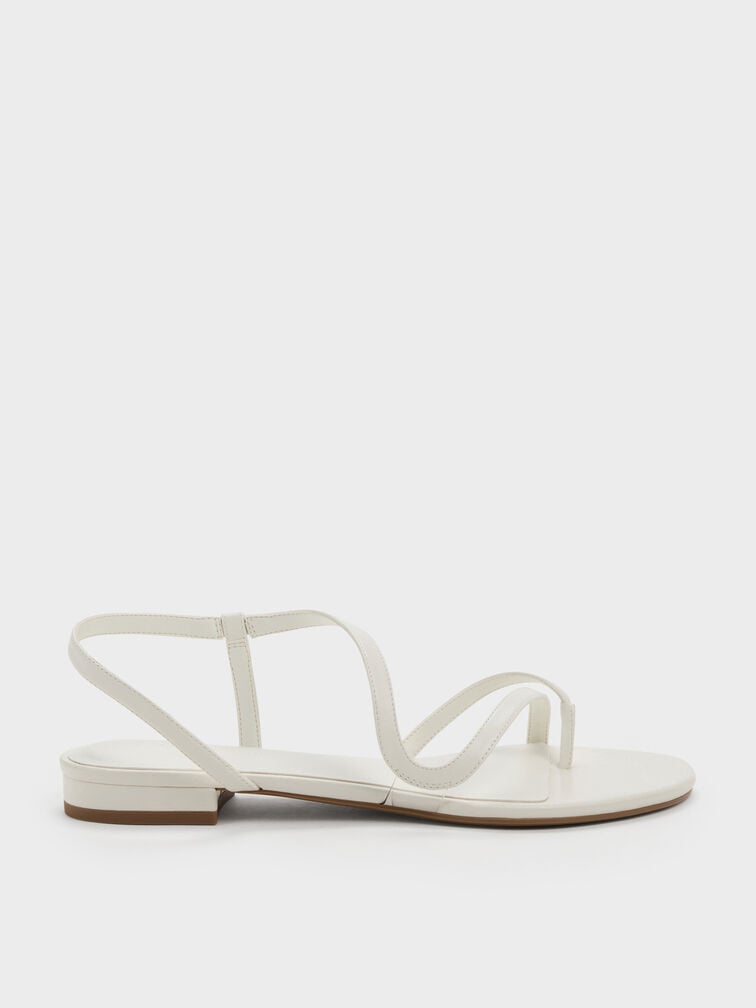 Arden Wavy Strappy Toe-Ring Flat Slingback Sandals, Chalk, hi-res