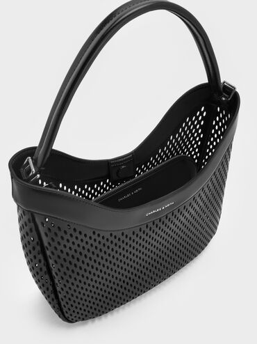 Juno Perforated Hobo Bag, Noir, hi-res