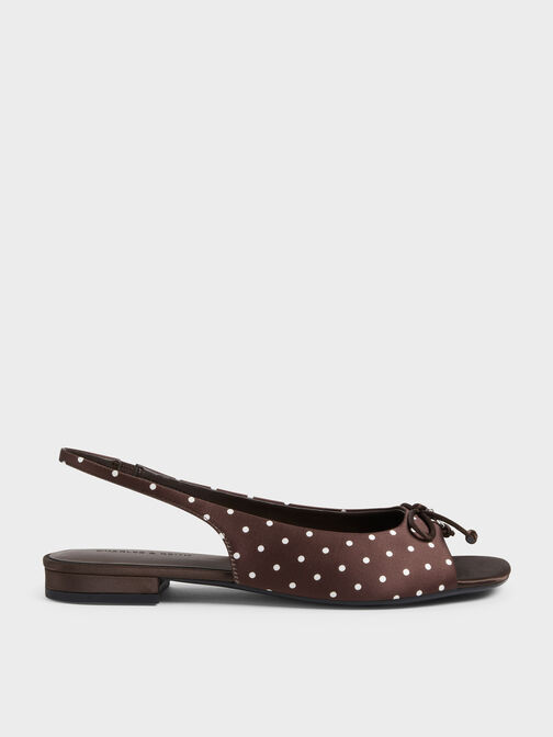 Imani Slingback-Sandalen mit Schleife und Polka-Dots, Dark Brown Textured, hi-res