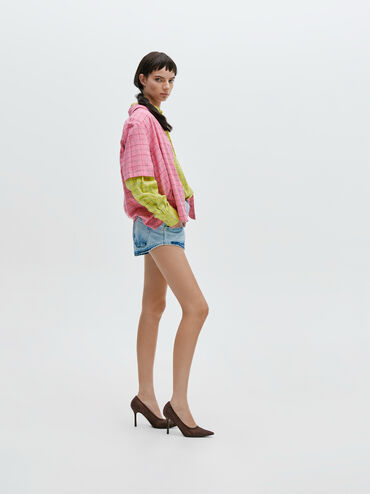 Pumps aus Spitze und Satin mit Stilettoabsatz, Dark Brown Textured, hi-res