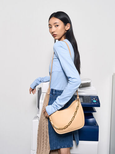 Robyn Chain-Handle Bag, Beige, hi-res