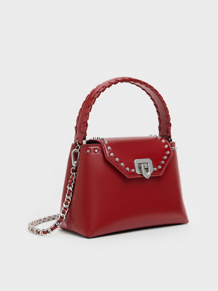 Arwen Studded Top Handle Bag, Red, hi-res