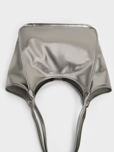 Sianna Metallic Crinkle-Effect Slouchy Tote Bag, Pewter, hi-res