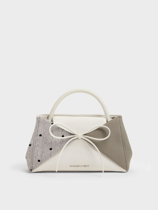 Hazel Henkeltasche mit Herz-Print und Schleife, Taupe, hi-res