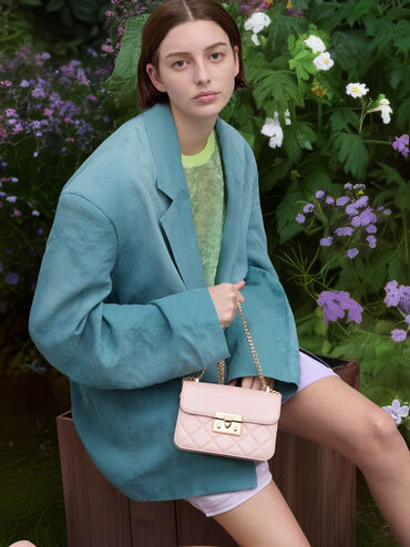 Alva Quilted Chain-Handle Bag, Light Pink, hi-res