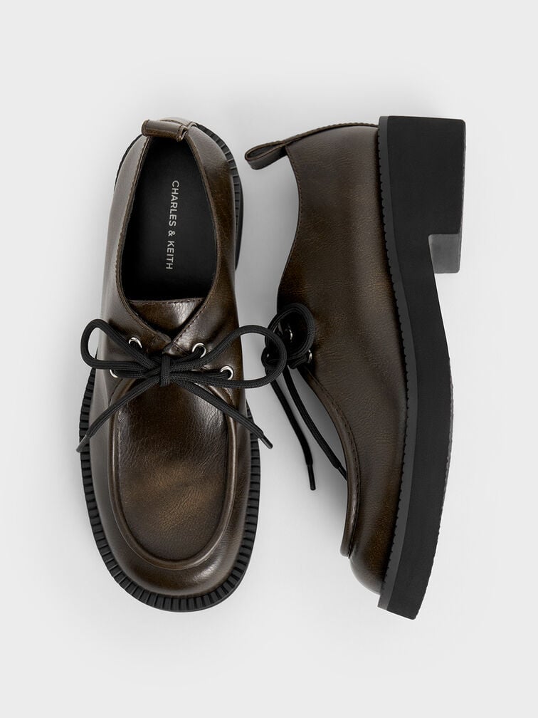 Lace-Up Chunky-Sole Derbys, Dark Brown, hi-res