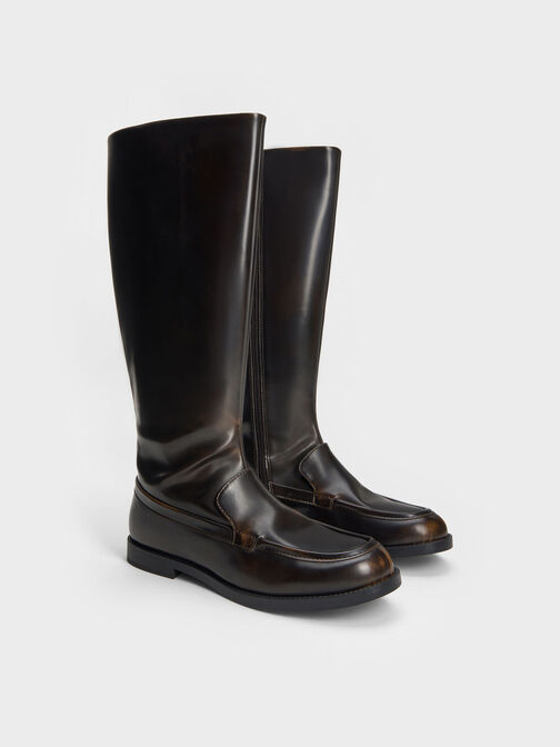 Jagger Knee-High Loafer-Boots, Dark Brown, hi-res