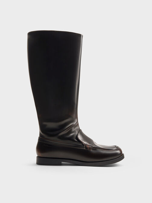 Jagger Knee-High Loafer-Boots, Dark Brown, hi-res