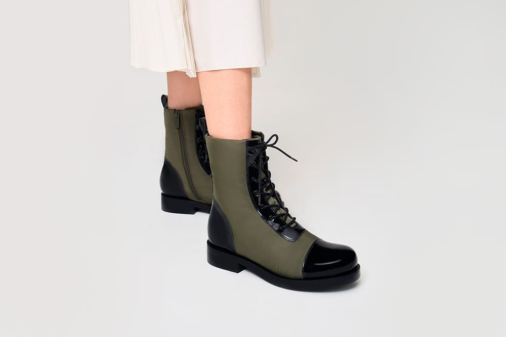 Nylon & Patent Combat Boots, Olive
