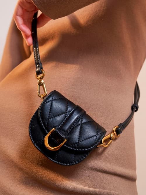 Micro Gabine Quilted Saddle Bag​, Black Textured