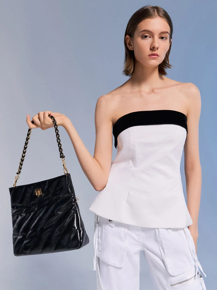 Damesschoudertas Fawn met kettingriem, zwart - CHARLES & KEITH 