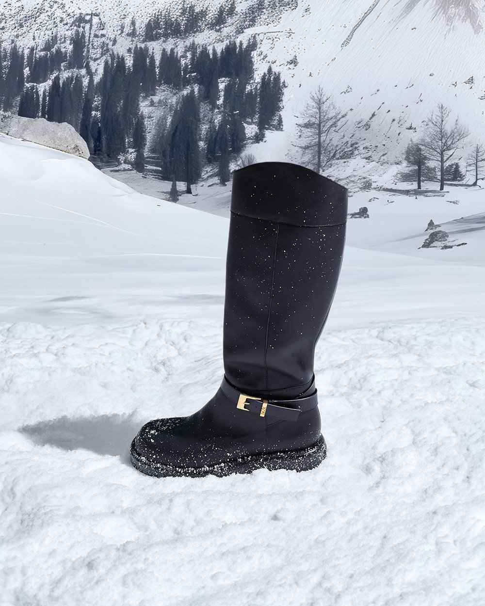 Women’s leather buckled-strap knee-high boots in black - CHARLES & KEITH