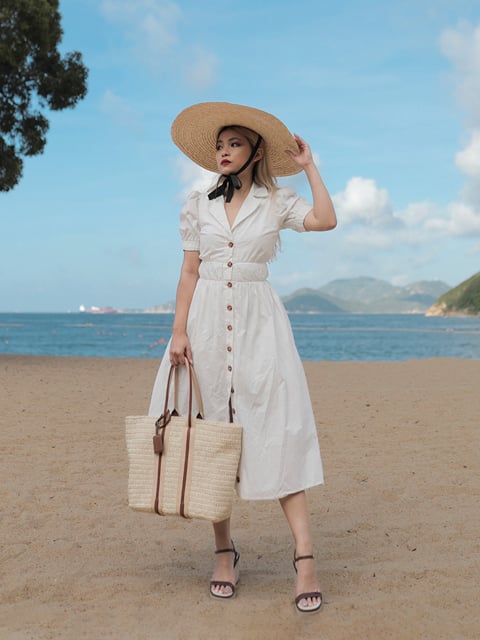 Women’s striped handles raffia tote bag and espadrille wedges, as seen on Ceci - CHARLES & KEITH
