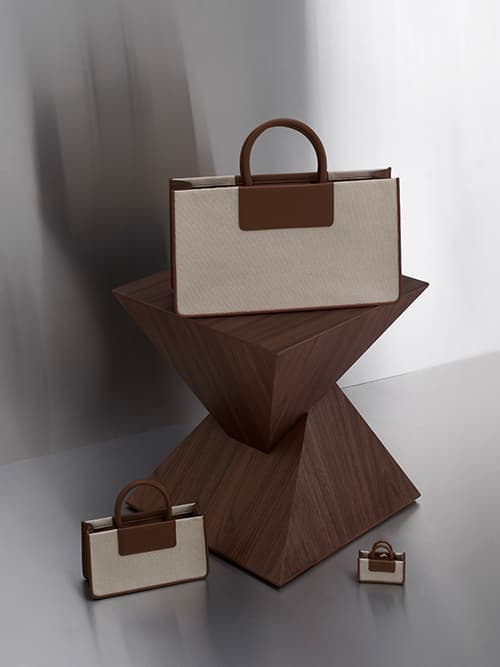 Astra Canvas Tote Bag, Chocolate, Mini Astra Canvas Tote Bag, Chocolate, Astra Tote Bag Charm, Chocolate