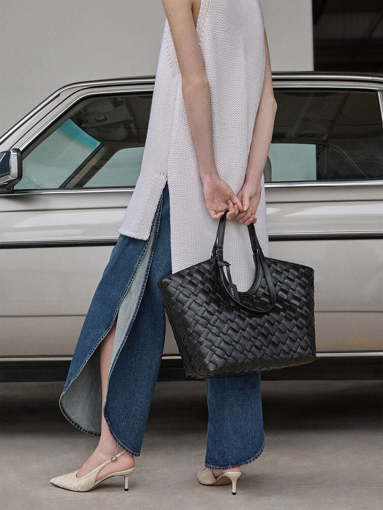 The Ivette woven tote is understated, stylish tote bag for the office.  