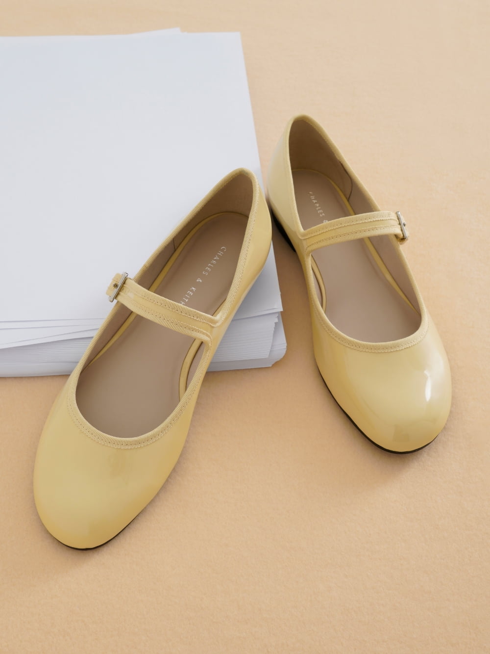 Women's yellow patent buckled Mary Jane flats - CHARLES & KEITH