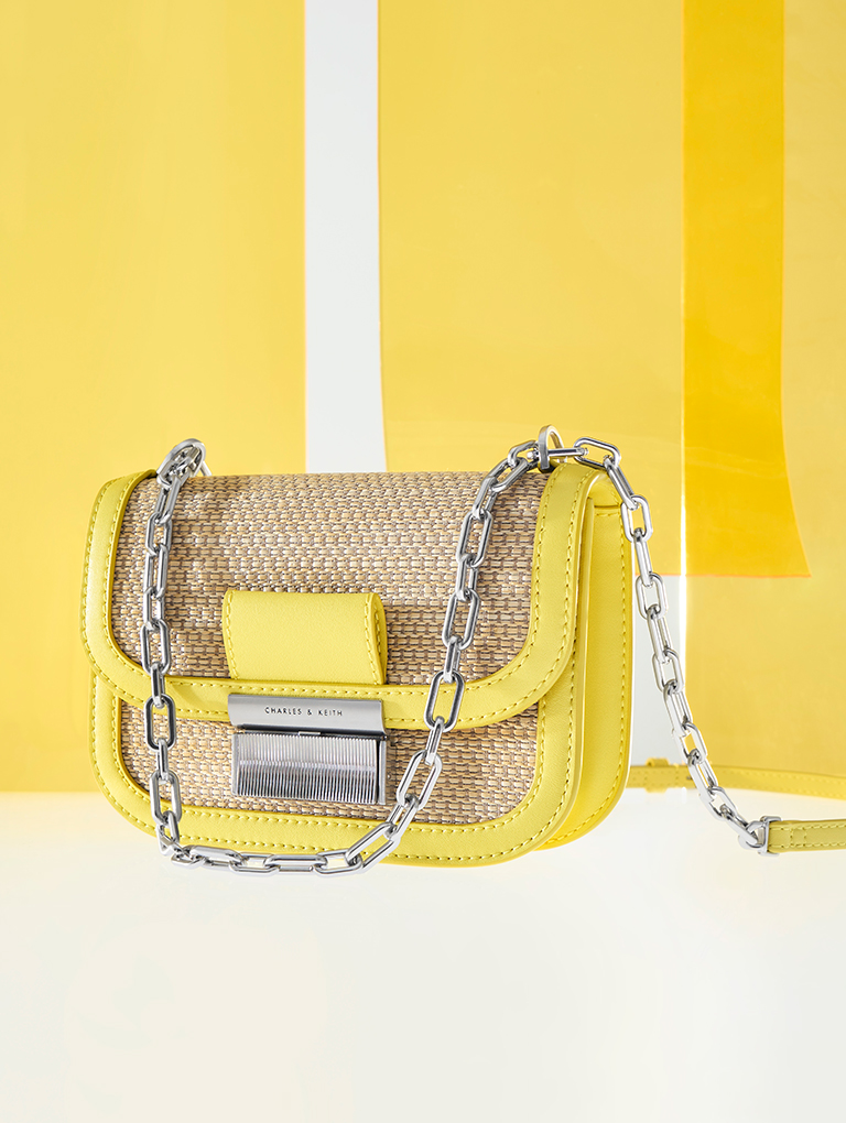 Charlot Woven Chain-Handle Bag in yellow - CHARLES & KEITH