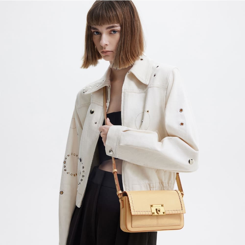 Women’s beige Circe stitch-trim top-handle bag - CHARLES & KEITH