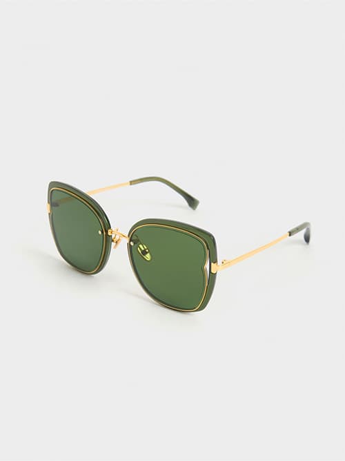 Wire-Frame Butterfly Sunglasses, Green
