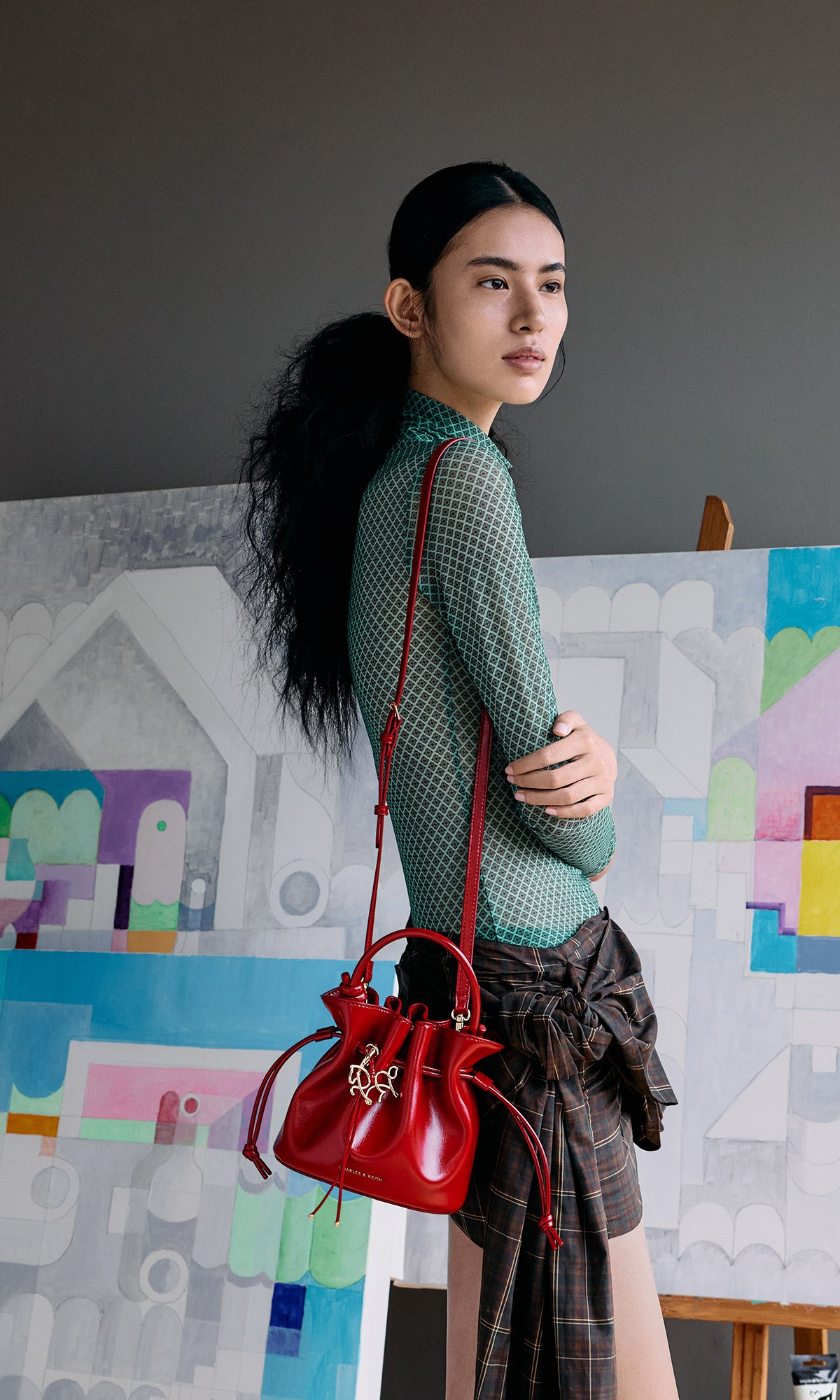 Bolso Kaila con asa superior y solapa frontal - Wineberry Red - CHARLES & KEITH