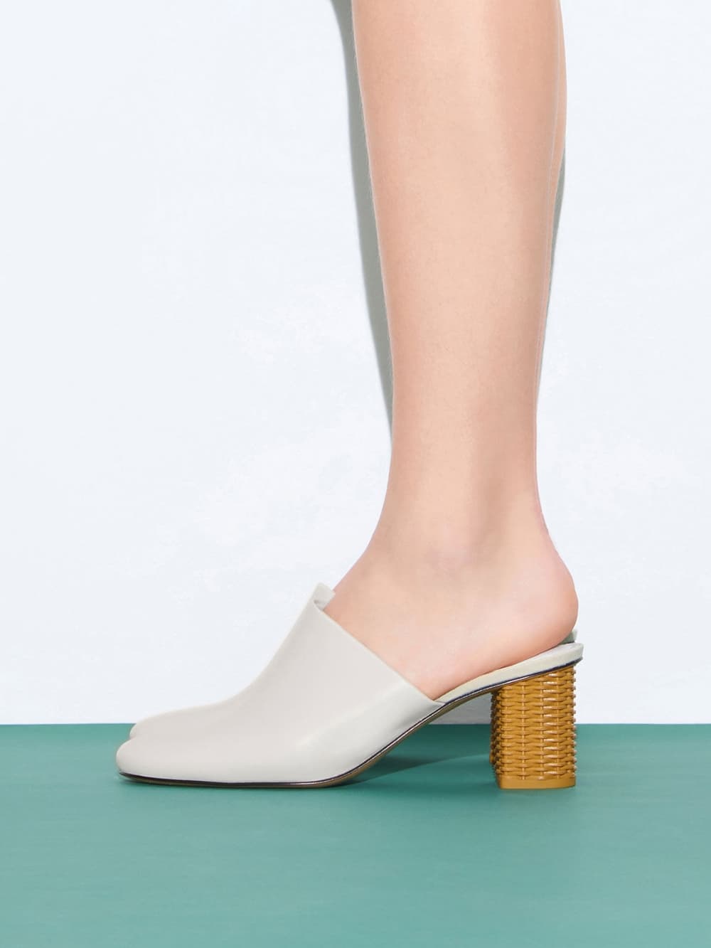 Women's white Rattan Block Heel Mules - CHARLES & KEITH