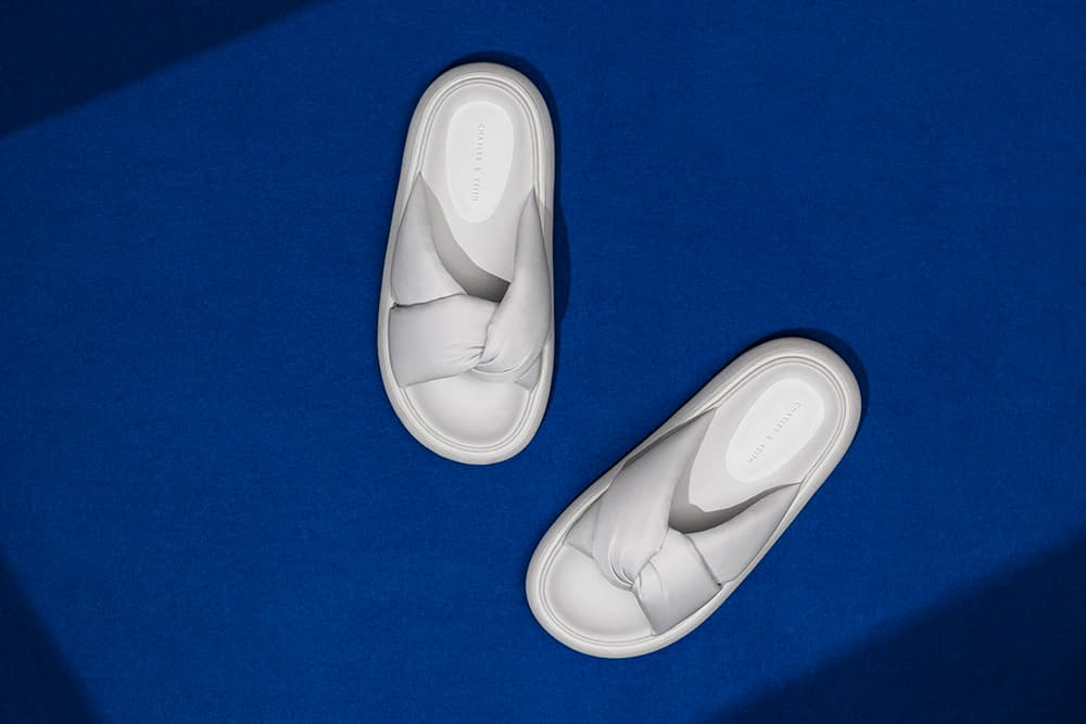 Odessa Nylon Round-Toe Slide Sandals, White