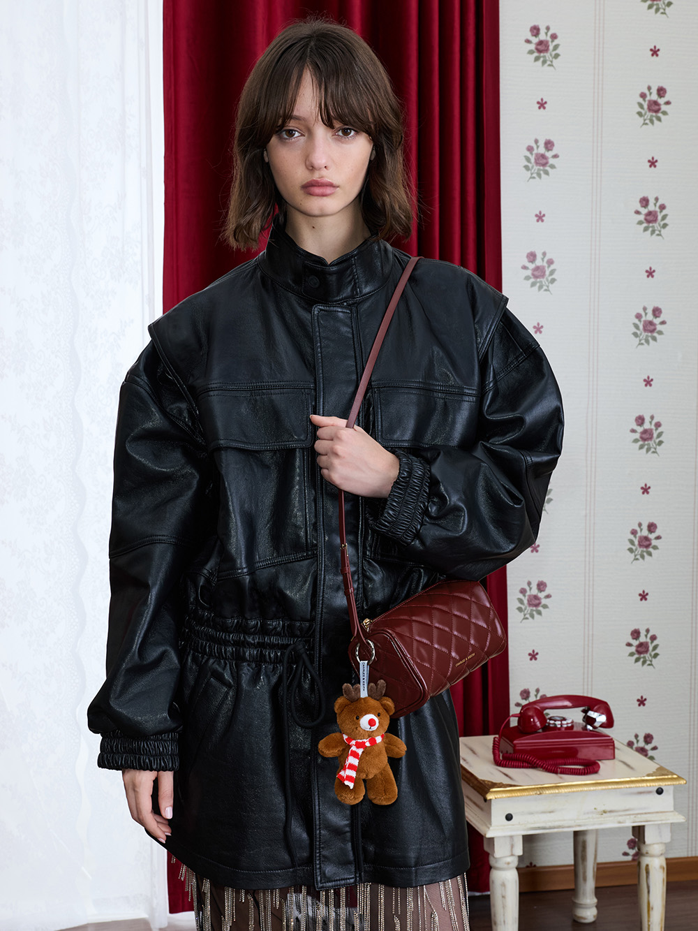 Blaise Metallic Grommet-Belt Top-Zip Small Wallet -  CHARLES & KEITH